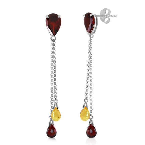 Galaxy Gold Products Jewelry - 14K. GOLD CHANDELIER EARRING WITH GARNETS & CITRINES (White Gold)
